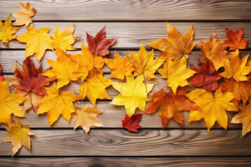 Autumnal Elegance, Maple Leaves on Wooden Surface