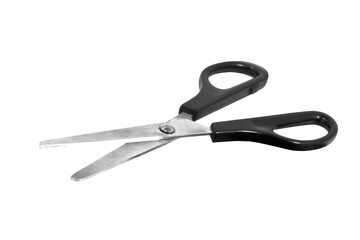 Office stationery scissors cutting, black scissor  PNG isolated on transparent background.