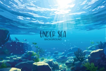 Papier Peint photo Bleu painting of underwater world scene with reef