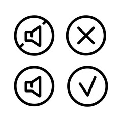 Volume Mute Outline Icon Symbols. Adjustment Button Linear Pictogram. Multimedia adjusting symbol.