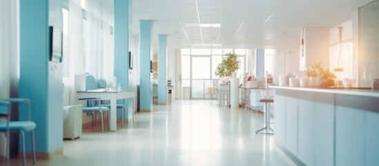 Modern hospital counter and corridor