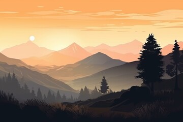 Illustration of a stunning morning in the mountains. Generative AI