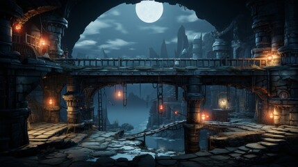 futuristic 2d game platformer landscape background 