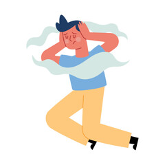 man with depression and fog