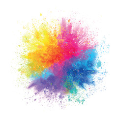 Splash of colorful powder over white background. Vibrant color dust particles textured background.  - obrazy, fototapety, plakaty