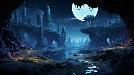 Naklejka premium futuristic 2d game platformer background 