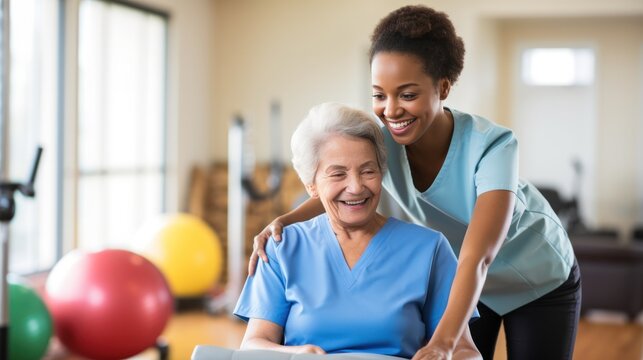 Physical therapist helpful patients to walking with walker