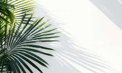 Tropical palm leaves with shadows on white concrete wall abstract blurred tropical background, Generative AI