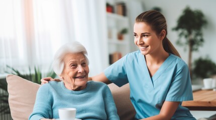 Obraz premium Nurse or Physical therapist person visit Elderly patients at home