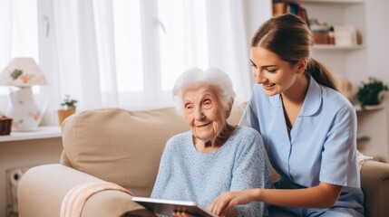 Obraz premium Nurse or Physical therapist person visit Elderly patients at home