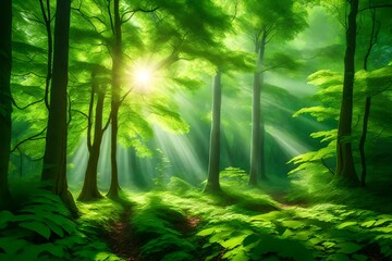 green forest in the morning