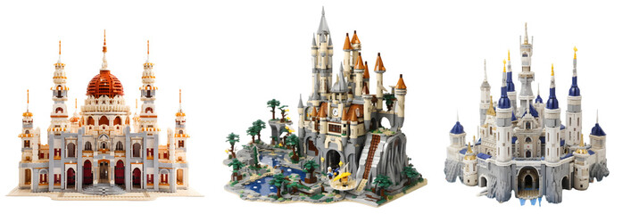 Castle made of lego isolated on white background, transparent PNG background, Generative Ai - obrazy, fototapety, plakaty
