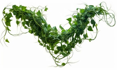 Twisted jungle vines liana plant with heart shaped young green leaves, Generative AI - obrazy, fototapety, plakaty