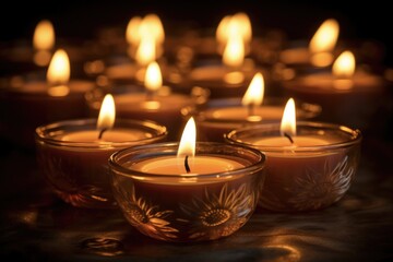 Obraz na płótnie Canvas Beautiful Tea Light Candles: A Romantic Candlelit Vigil for Christmas Celebrations and Remembrance.