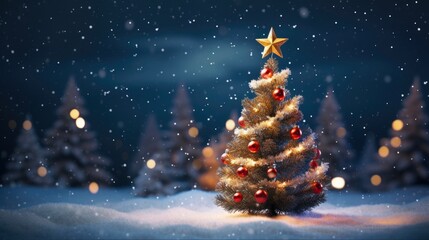 Animated Christmas: Merry Christmas Tree Background - Happy New Year Card Celebration - obrazy, fototapety, plakaty