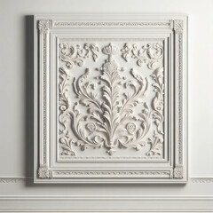 Beautiful luxurious molding on the wall. White wall, pattern, soft shadows