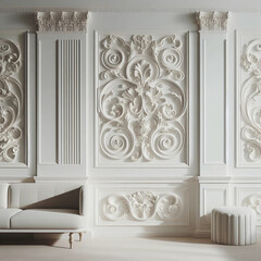 Beautiful luxurious molding on the wall. White wall, pattern, soft shadows