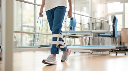 Physical therapist helpful patients to walking with walker