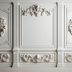 Beautiful luxurious molding on the wall. White wall, pattern, soft shadows