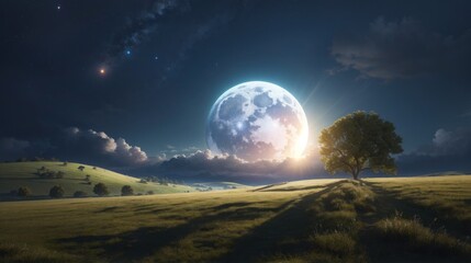 Fototapeta na wymiar Night landscape under the moon