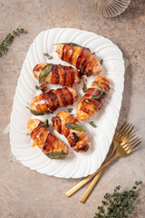 Pigs in blankets, sausages wrapped in bacon