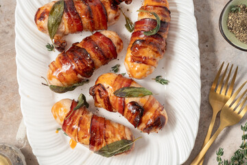 Pigs in blankets, sausages wrapped in bacon
