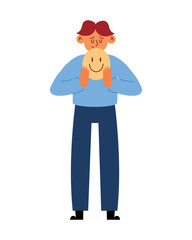 man with depression and happy mask