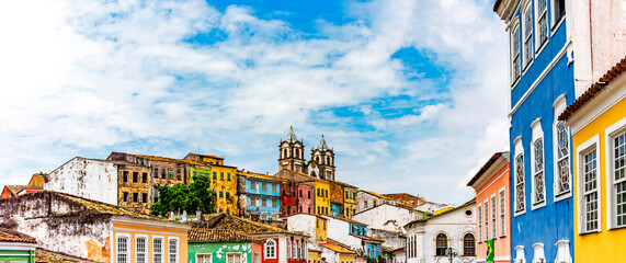 Panoramic view of the historic neighborhood of Pelourinho in the city of Salvador, Bahia - obrazy, fototapety, plakaty