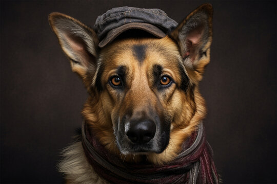 Photo of german shepherd wearing hat
