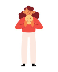 woman with depression and happy mask