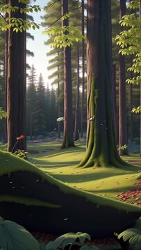 a path in the middle of a forest full of trees illuminated by sunlight