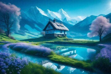 Fototapeta premium landscape with lake and mountains