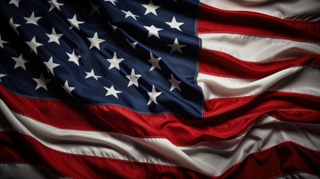 Close up of ruffled American flag. American flag for Memorial Day, 4th of July Labor Day. flag background