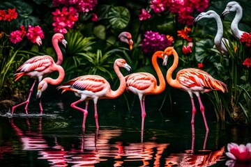 Obraz premium flamingos in the water