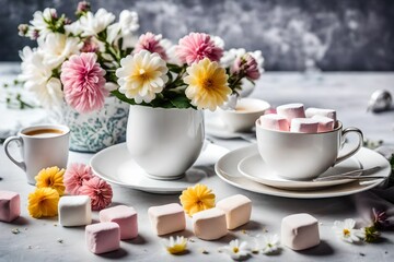 cup of coffee and flowers