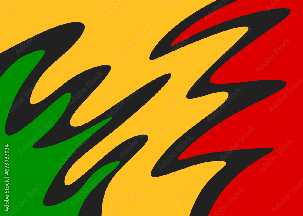 Poster abstract background with colorful wavy lines pattern and with jamaican color theme