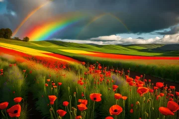 Foto auf Acrylglas field with poppies © Dilawer