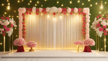 Fototapeta na wymiar Wedding decoration backdrop with podium and wedding decorations