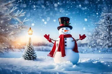 Fototapeta premium snowman in the snow