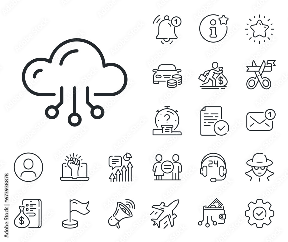 Poster internet data storage sign. salaryman, gender equality and alert bell outline icons. cloud computing