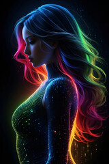 3D illustration of a beautiful female figure with abstract glowing lines.
