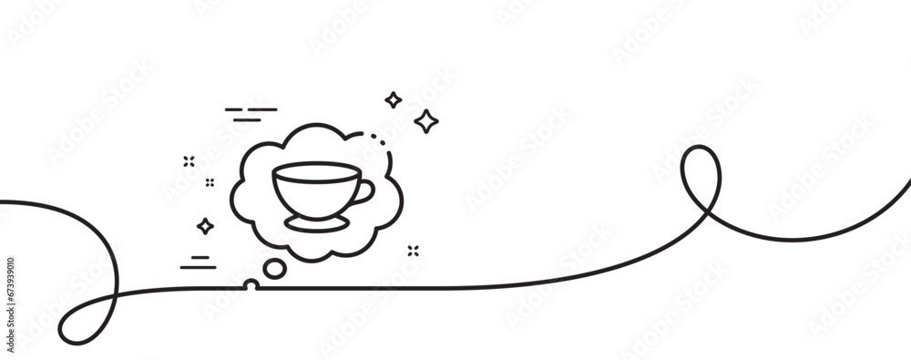 Poster coffee cup line icon. continuous one line with curl. hot cappuccino sign. speech bubble symbol. coff