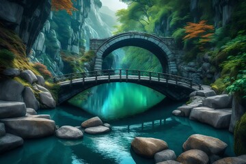 bridge over river in the forest