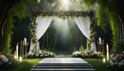 Foto op Plexiglas Wedding decoration backdrop with podium and wedding decorations © CreativeStock