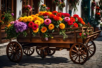 Fototapeta na wymiar cart with flowers in the garden