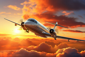 Airplan on sunset background transportation