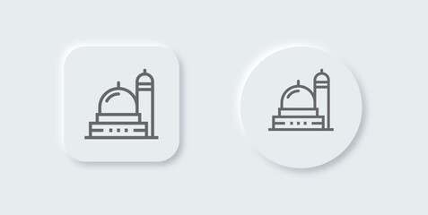 Mosque line icon in neomorphic design style. Islamic signs vector illustration.