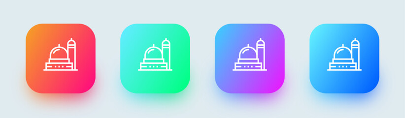 Fototapeta na wymiar Mosque line icon in square gradient colors. Islamic signs vector illustration.