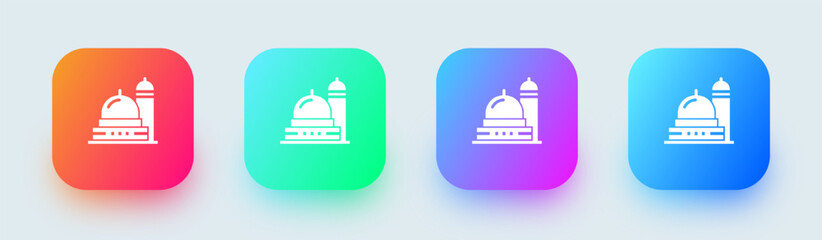 Mosque solid icon in square gradient colors. Islamic signs vector illustration.