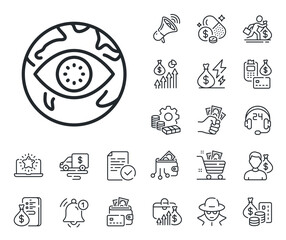 Web protection sign. Cash money, loan and mortgage outline icons. Cyber attack line icon. Internet phishing symbol. Cyber attack line sign. Credit card, crypto wallet icon. Vector